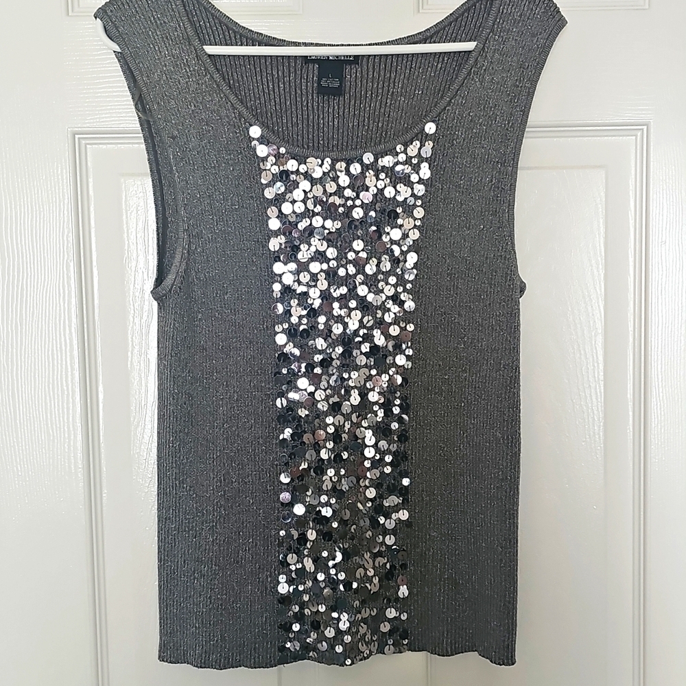 Lauren Michelle Shimmery Dressy Tank Sequins Festive Party Large. EUC